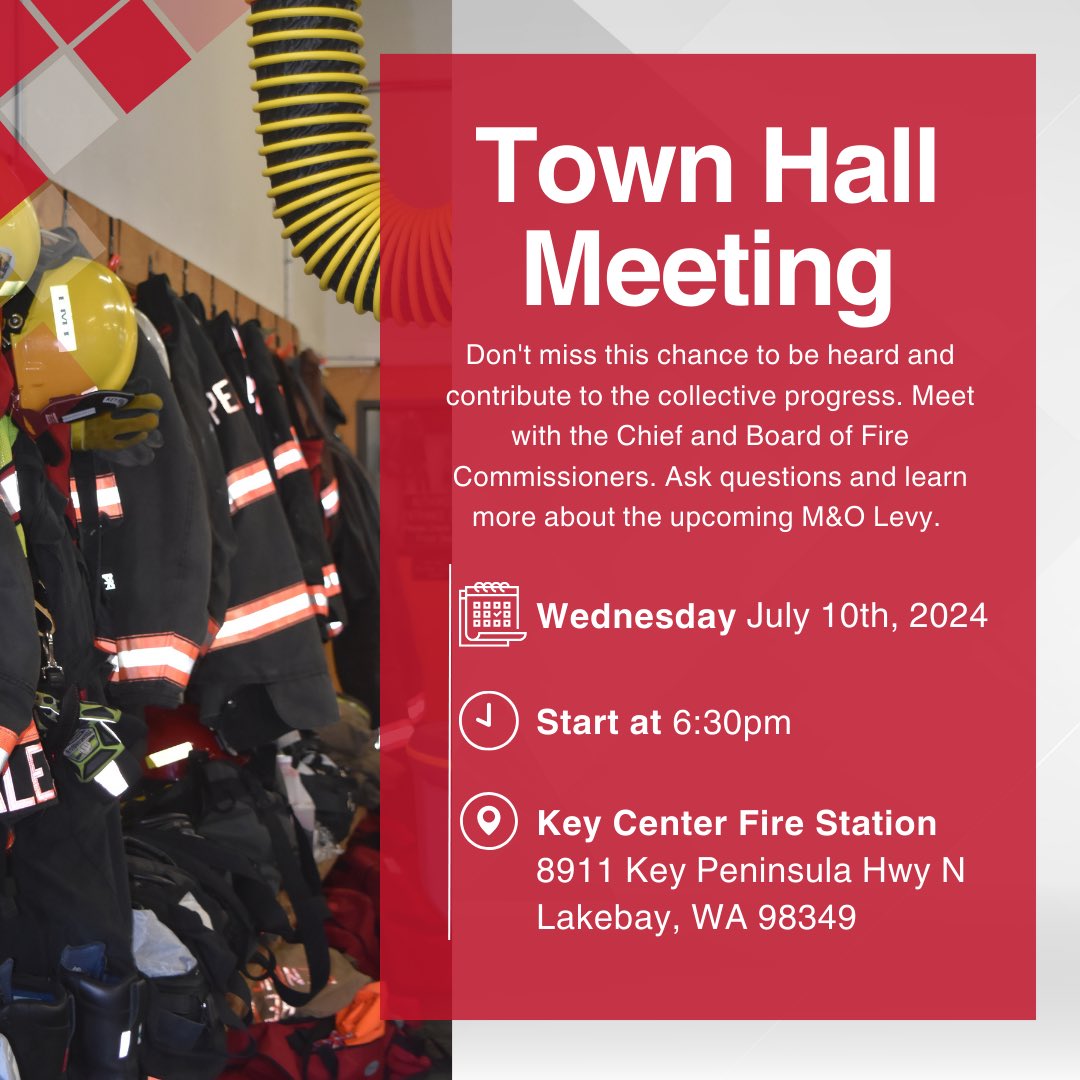 Bring your questions and meet with our Chief and Board of Fire Commissioners about the upcoming M&amp;O Levy. We’ll see you there! #keypeninsulafire #keypeninsula