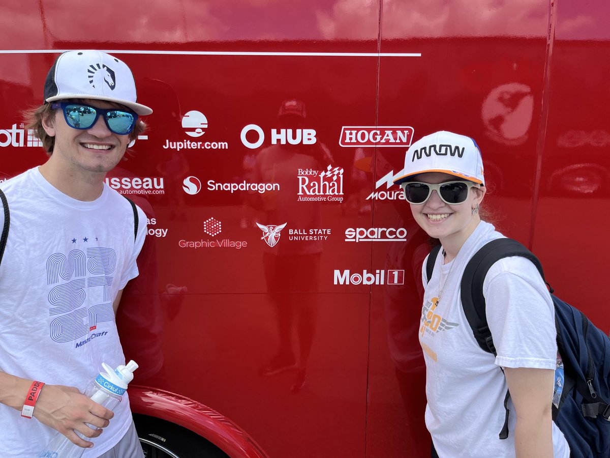 ProstarDad's tweet photo. Hey @BallState 2 of you Seniors taking in @IndyCar action at #midohioracecourse this weekend! #chirpchirp representing! @Charlee0327 called the winner! @Bimmety https://t.co/AuCpLOscA9