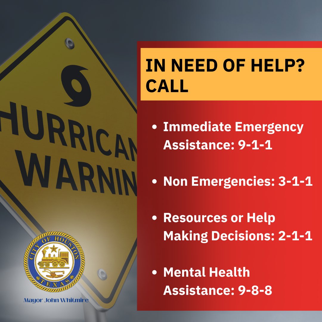 HoustonTX's tweet photo. Please know our city has several lines for you to call depending on your needs. #HurricaneBeryl https://t.co/T1SX8S3n5W