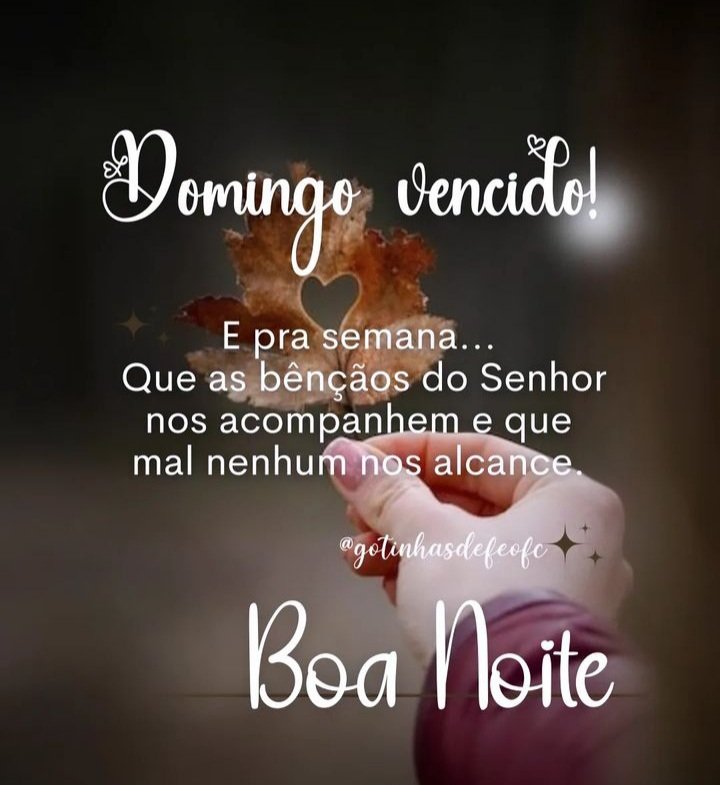 Boa-noite! um descanso de paz, confiante que a nossa semana Deus já preparou, só confia ELE é a nossa rocha e fortaleza. 🙏🇧🇷💪