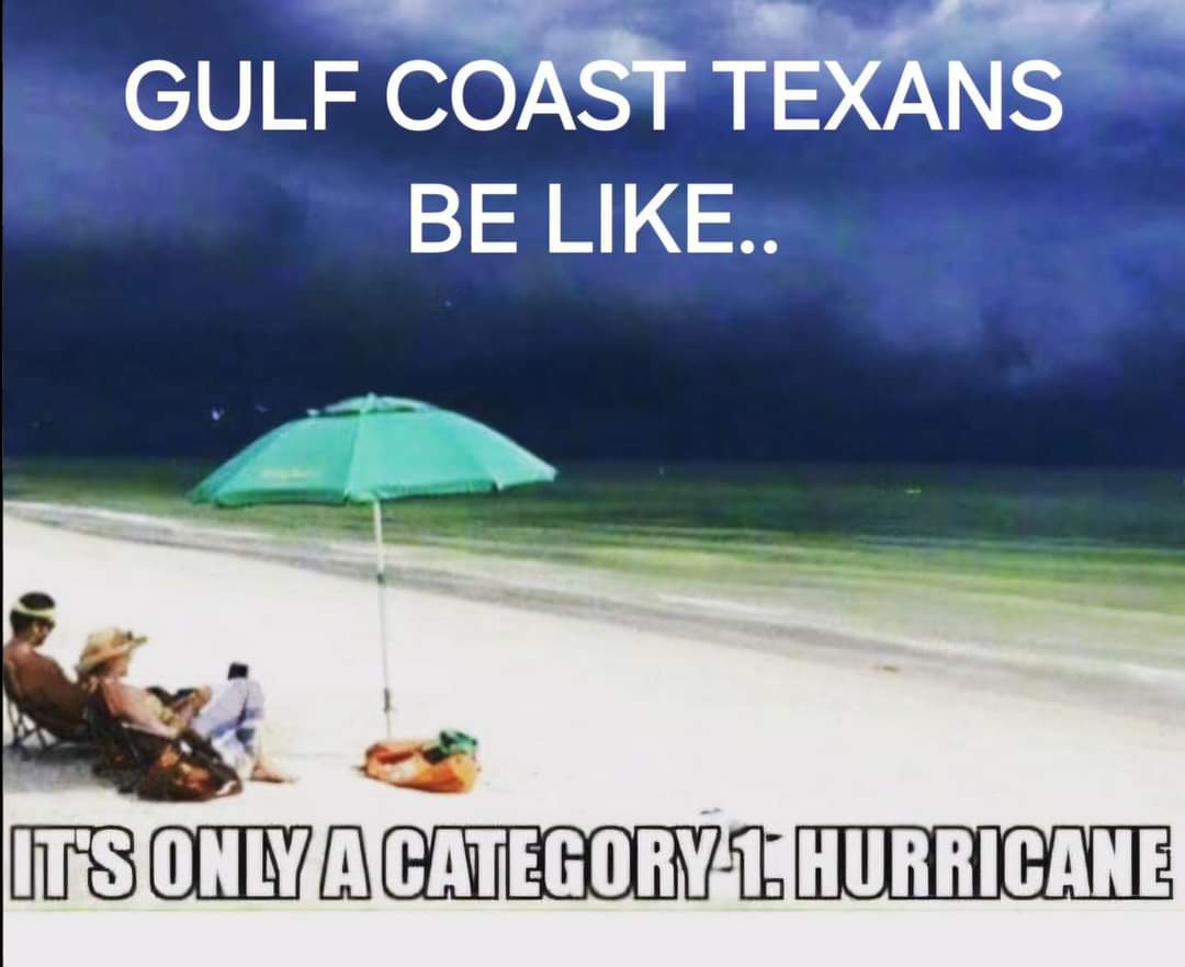 BonnieP2024's tweet photo. Some will stay and some will flee!  
Make sure you have nonperishable items to survive at least 7 days. Don’t wait until the shelves are bare or the gas tanks are empty. 

#beryl
#hurricanehumor 

@KPRC2 
@KPRC2Justin https://t.co/e0JsLWaAN4