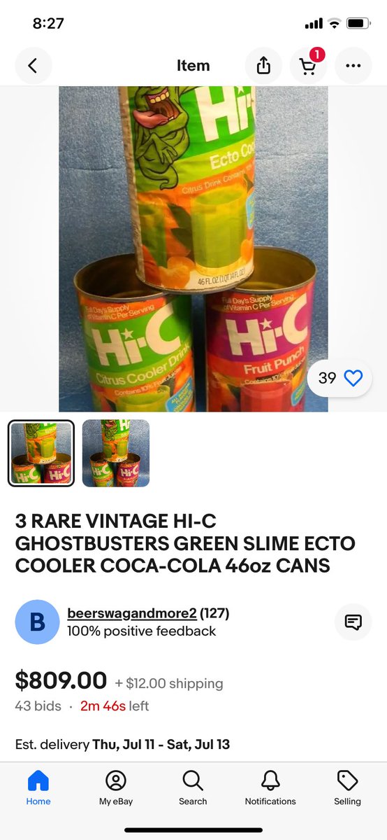 StopMotionTim's tweet image. Wow this was insane. 

$809 for some extremely rare original Ecto-Cooler cans. 

#Ghostbusters #Ectocooler