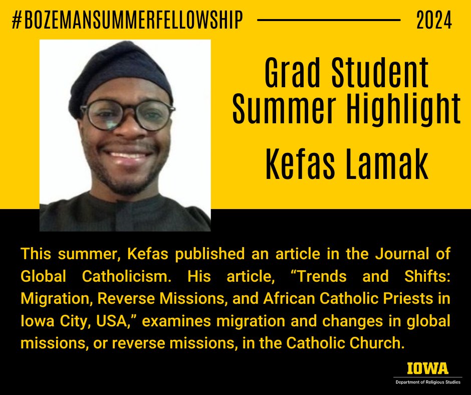 UIReligion's tweet photo. Our next grad student highlight is Ph.D. student @lamakkefas! Recently, he published an article in the Journal of Global Catholicism (@WorldCatholics). To read it, go to: https://t.co/HDmD9cO8qV. #Bozemansummerfellowship https://t.co/LuxzGNhLbC