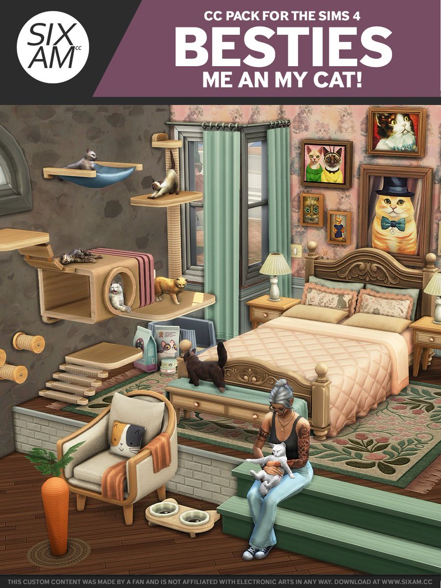 SixamCC's tweet photo. ✨NEW CC ALERT✨

You asked, and here it is: Besties Part 2, focused on those furry felines we love (and who sometimes give us headaches 😅). Featuring a climbing wall for cats and cozy bedroom furniture. 🐱 Meooow! I mean, enjoy!

GET EARLY ACCESS NOW
▶️ Suscribe to my Patreon https://t.co/wVQImOU3O4