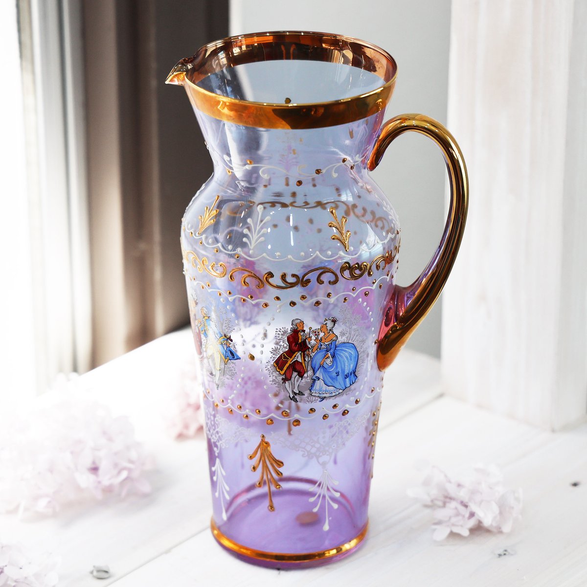 海福雑貨通販部の【古い食器】に、イタリア製金彩紫色水差し