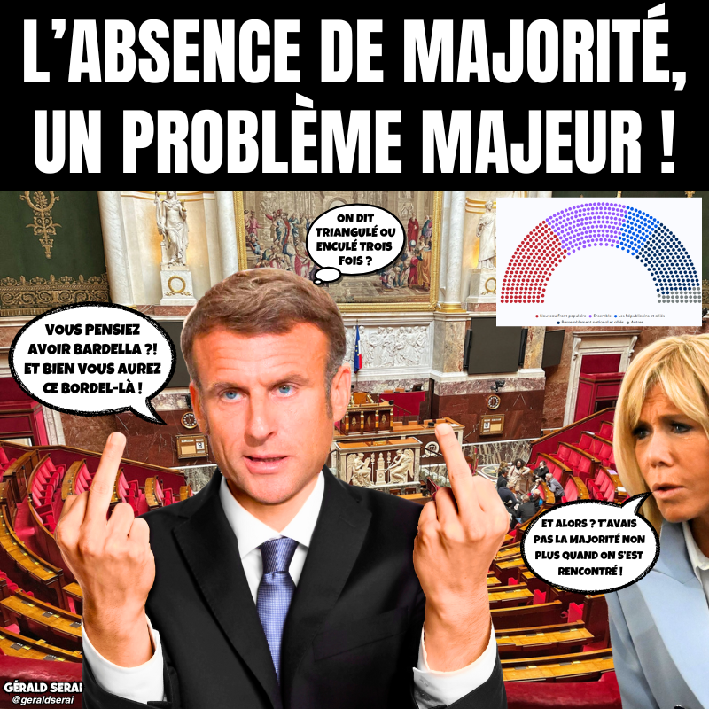 GeraldSerai's tweet photo. Finalement, à l’Assemblée, ce sera un plan à trois !
----------
#bfn #breakingfakenews #humour #actualite #mème #ElectionsLegislatives2024 #Macron #NFP #Ensemble #RN #absence #majoriteabsolue #tripartition #brigitte
Suivez-moi ! 😜 https://t.co/n7RYWXdWd0