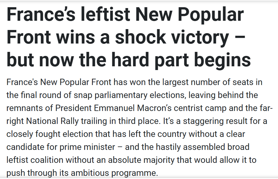 Sometimes I feel like we're trapped in a re-run of the 1930s. But today I'm happy to retread one development of that decade - the Popular Front wins French elections after uniting to stop the far right from seizing power.