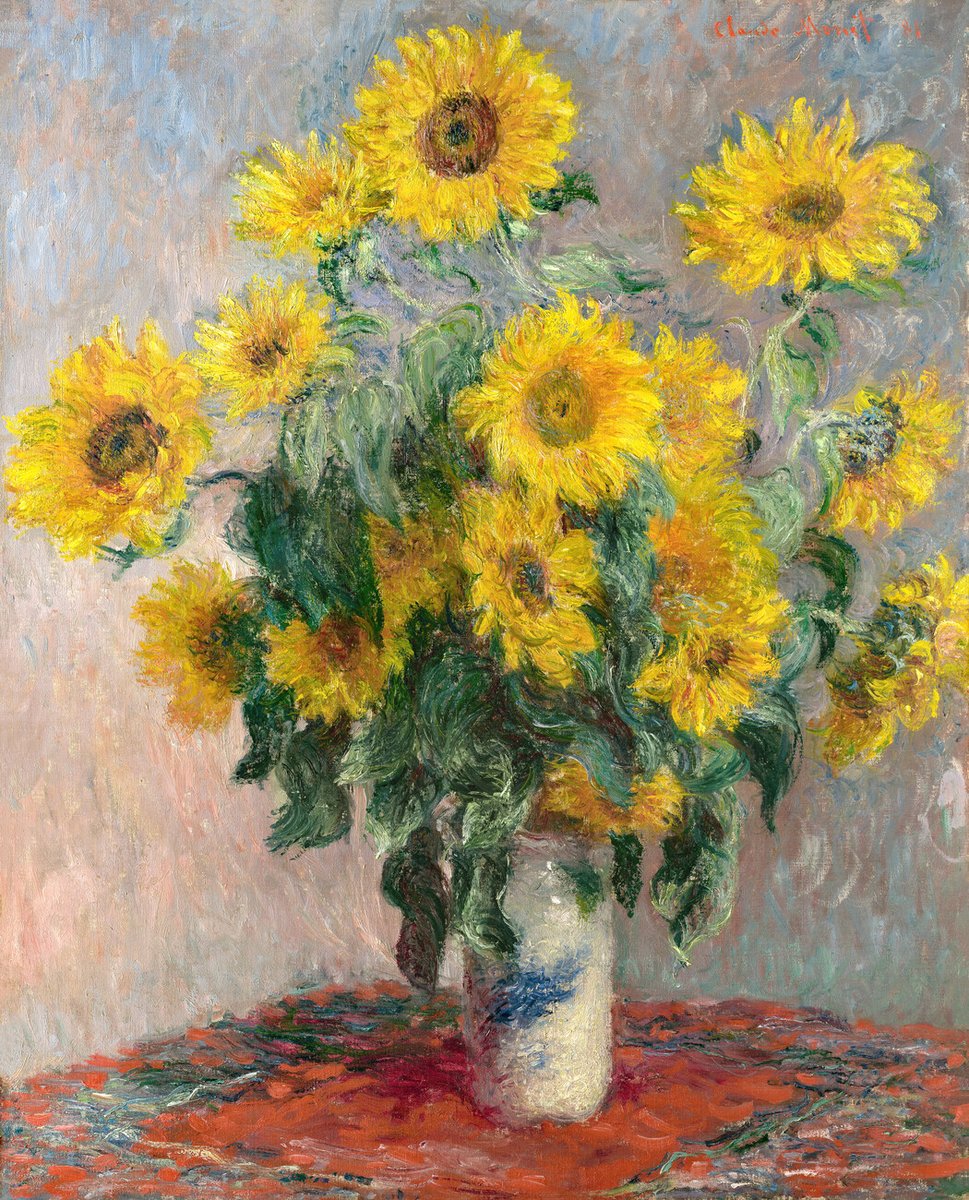 Aureliusstudios's tweet photo. 🌻 Dive into the luminous beauty of Claude Monet's "Bouquet of Sunflowers" 🎨, crafted in 1881. This stunning piece exemplifies the early impressionist style for which Monet is celebrated, capturing the vivid colors and dynamic light through his innovative brush strokes.

The "Bouquet of Sunflowers" is a masterful example of Monet’s exploration of light and color, representing a moment of delight in the ordinary. The artwork is alive with vibrant yellows and greens, showcasing Monet's skill in transforming a simple subject into a profound visual experience. The thick, textured application of paint gives it an almost tangible quality, inviting viewers into the scene.

Monet’s artistic vision is characterized by his fascination with natural light and the outdoors, leading to artworks that communicate the transient effects of light on his subjects. His approach not only revolutionized perceptions of light and color but also influenced generations of artists.

Despite facing initial criticism for his unique style, being dismissed by traditional academies, Monet's work was pivotal in pushing the boundaries of art and paving the way for modernist movements.

Feel the warmth of this sun-kissed masterpiece, and let's appreciate the enduring charm and legacy of Monet's Impressionism.

🎨🌟#ClaudeMonet #Monet #Impressionism #ArtLovers #Sunflowers #BouquetofSunflowers #1881Masterpiece #FineArt #FrenchArt #ArtHistory #ArtGallery #Painter #InnovativeArt #ArtisticVision #ArtCollector #ArtExhibition #MuseumVisit #CulturalHeritage #ClassicArt #ArtWorld #ArtInspiration #NatureArt #ColorAndLight #PaintingOfTheDay #MasterPainter #ArtisticMastery #VisualArt #ImpressionistArt