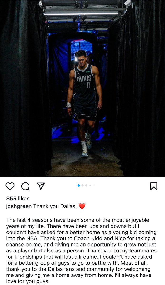 TheMavsBlog's tweet photo. Josh Green says goodbye to the Mavericks on Instagram in a heartfelt message. 💙⬇️ https://t.co/zC85NfAFYh