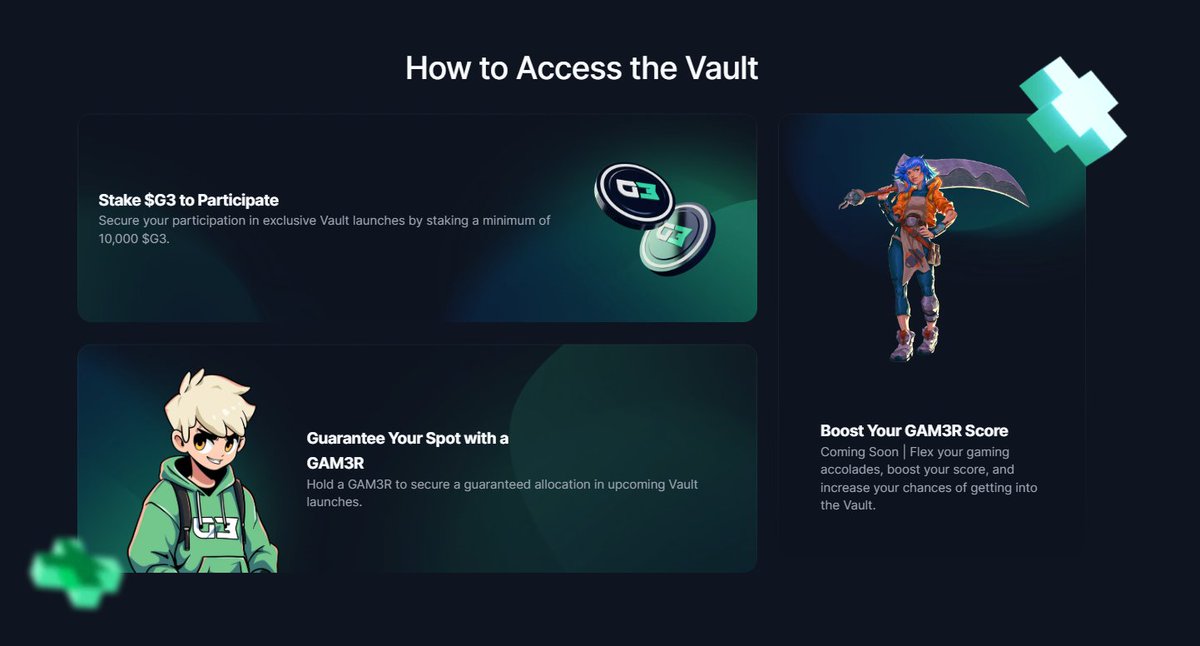 NerdLogicTV's tweet photo. ⚙️The Vault is Opening...⚙️
   Eligibility Requirements: 
• Stake 10,000 $G3 to access the beta feature 
• Secure guaranteed allocations by holding one or more GAM3R NFTs 
• Increase your GAM3R Score to win raffles👈👀

🎮GAM3R Score?! 
The achievement hunter still in me, is very excited for this! @gam3sgg  is developing innovative metrics for gaming experiences! Imagine earning allocations based on your gameplay skills and contributions. 
(I lack skill but someone will create a web3 puzzle game🙏)

🌟The Vault's Impact: Own a piece of your favorite games. Support developers and earn rewards! This is another way to get in early for playtests and other opportunities. Maybe even find the next gaming addiction😅
   
 Learn more: https://t.co/E1EtAVOyMq

#Web3Gaming #Blockchain #BlockchainGaming
