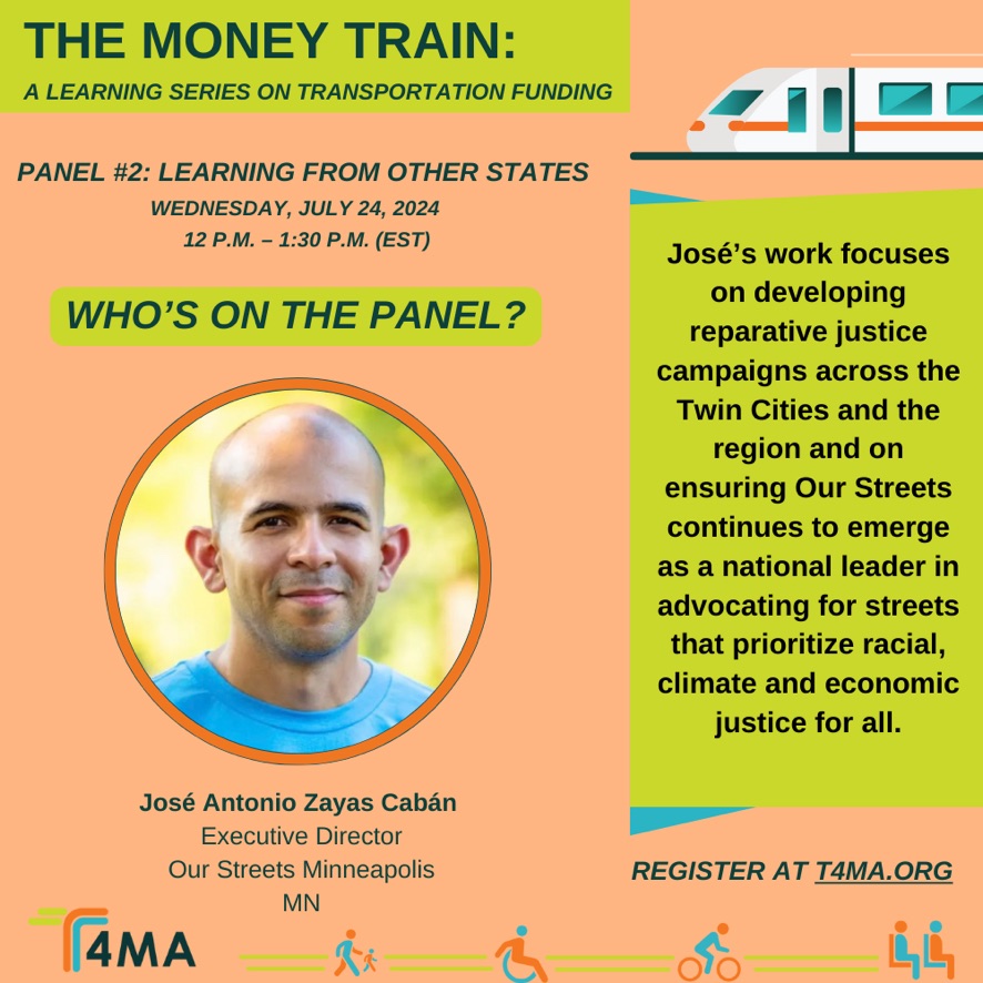T4MASS's tweet photo. ⏩Register for the next panel discussion in our Money Train series, happening on July 24 at noon on Zoom. We'll hear about what other states are doing to fund their transportation systems.
RSVP:
https://t.co/L1KaYN3A7c
#MoneyTrain #themoneytrain #Transportationfunding #T4MA https://t.co/OdqFCqu5bF