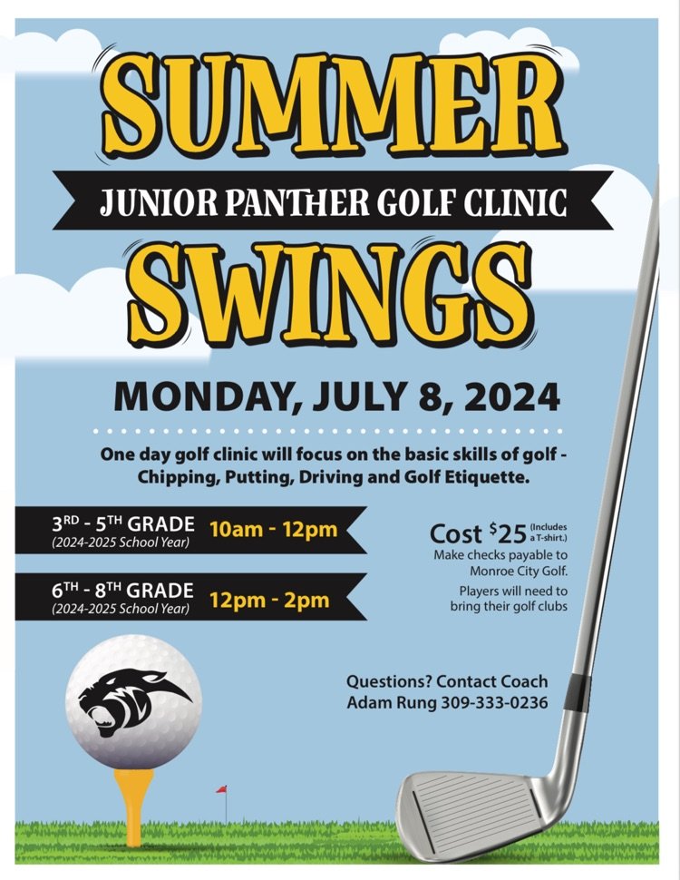 Reminder, tomorrow is the Junior Panther golf clinic at Mosswood Meadows. Have fun!