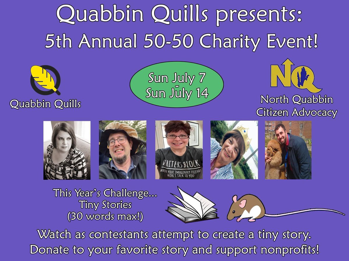 QuabbinQuills's tweet photo. Our 50/50 Online Charity Fundraiser is back! Go to our Facebook page and choose the Tiny Short Story that you like best by making a donation! Proceeds to be shared with North Quabbin Citizen Advocacy

https://t.co/RaZKpiNCYj #charity #fundraiser https://t.co/VbrUwzLupe