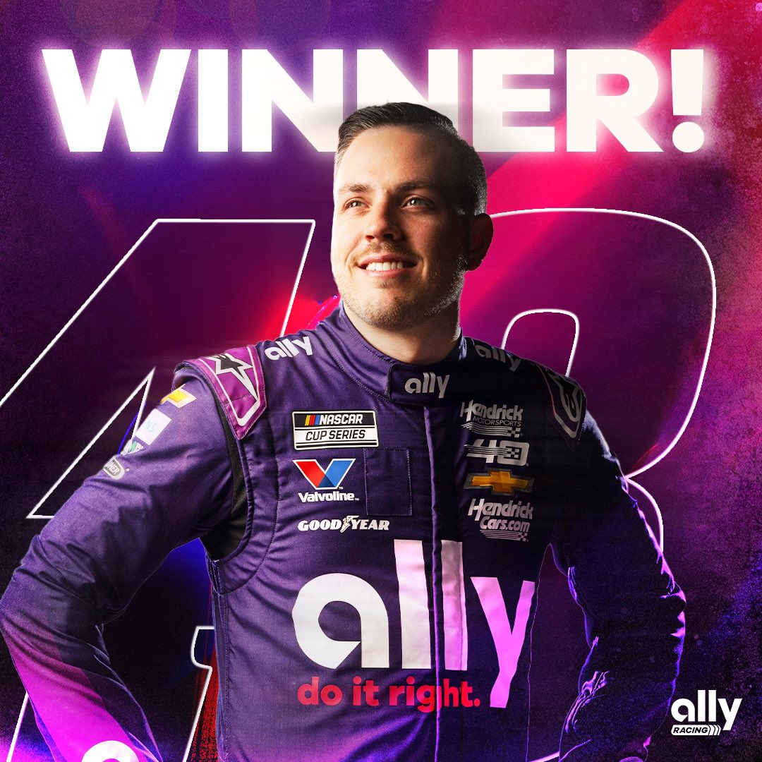 allyracing's tweet photo. What a race!! @Alex_Bowman and the #Ally48 team WIN at CHICAGO!!! #NASCAR https://t.co/oKQM4E4jf3