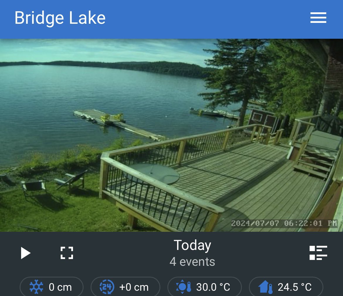 Weatherbridge's tweet photo. First 30°C of the season for #BridgeLake #Cariboo #100milehouse #ShareYourWeather water temp is 24.5°C https://t.co/6KCWgDjVdO