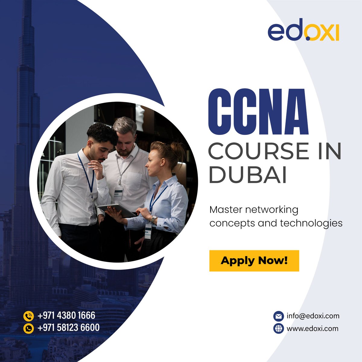 edoxi_official's tweet image. Master networking essentials with Edoxi's CCNA Course in Dubai. Learn IP connectivity, security fundamentals, and more in a 40-hour program. Enroll Now!
Call us: +971 4380 1666
Mail us, at info@edoxi.com
Learn more: rb.gy/ysxepz
#ccna #ccnacourse #ccnp #ccnasecurity