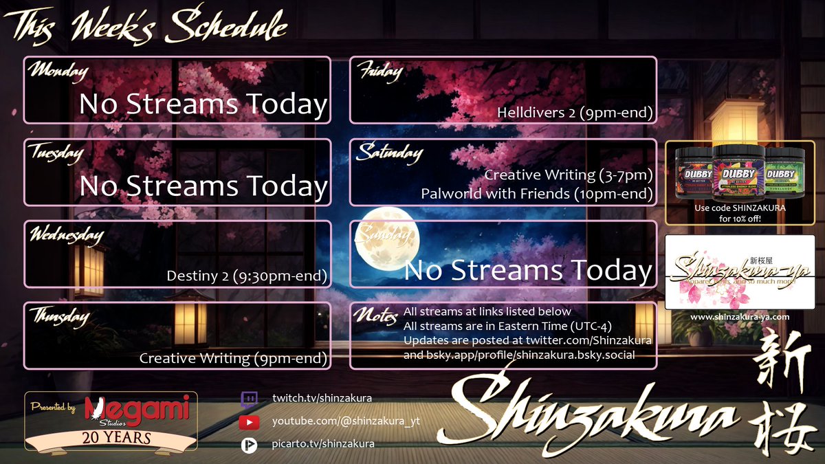 Shinzakura's tweet photo. #weeklyschedule!  Getting back into a normal groove.  See you there! https://t.co/PNNRH6dtsT