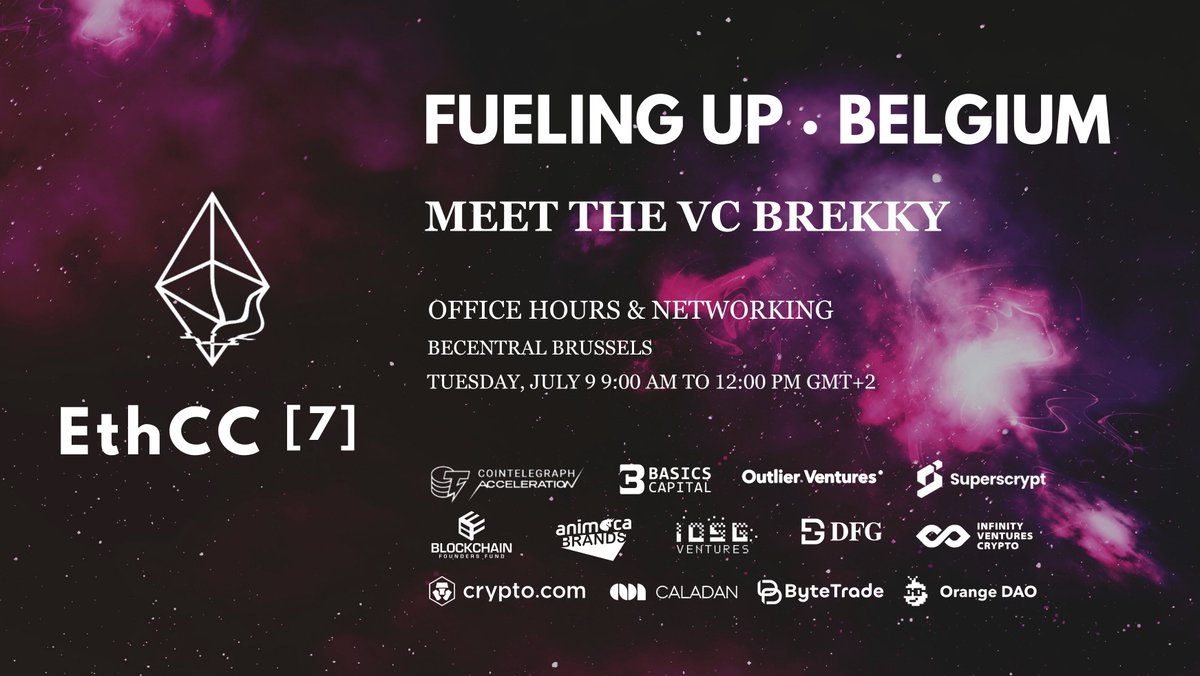 Basics Capital (@basicscapital) on Twitter photo 🔥FUELING UP BELGIUM
🍀MEET THE VC BREKKY #ETHCC
🚀We are excited to host a side event at <a href="/EthCC/">EthCC - Ethereum Community Conference</a> together with <a href="/caladanxyz/">Caladan</a>,<a href="/animocabrands/">Animoca Brands</a>,<a href="/Cointelegraph/">Cointelegraph</a>,<a href="/BlockchainFF/">Blockchain Founders Fund</a> ,<a href="/OVioHQ/">Outlier Ventures</a>
👉Apply at lu.ma/vcbrekky 🔥FUELING UP BELGIUM
🍀MEET THE VC BREKKY #ETHCC
🚀We are excited to host a side event at <a href="/EthCC/">EthCC - Ethereum Community Conference</a> together with <a href="/caladanxyz/">Caladan</a>,<a href="/animocabrands/">Animoca Brands</a>,<a href="/Cointelegraph/">Cointelegraph</a>,<a href="/BlockchainFF/">Blockchain Founders Fund</a> ,<a href="/OVioHQ/">Outlier Ventures</a>
👉Apply at lu.ma/vcbrekky
