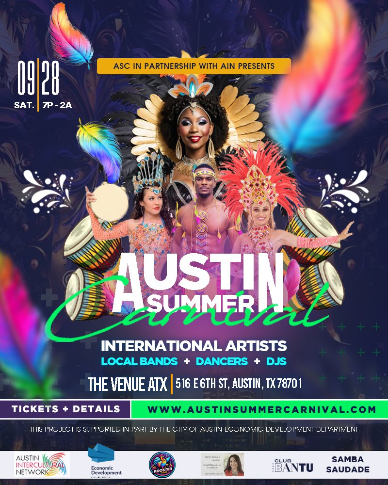 Don't miss Austin Summer Carnival 2024, featuring TOP international Amapiano, Soca, Afrobeats, Samba and Dancehall superstars. 🔥 #carnival #amapiano #caribbean #samba #soca #afrobeats #costumes #atx 
Sat. Sept 28th, 2024, 8PM. <a href="/TheVenueATX/">TheVenueATX</a>  
Get Tickets austinsummercarnival.com