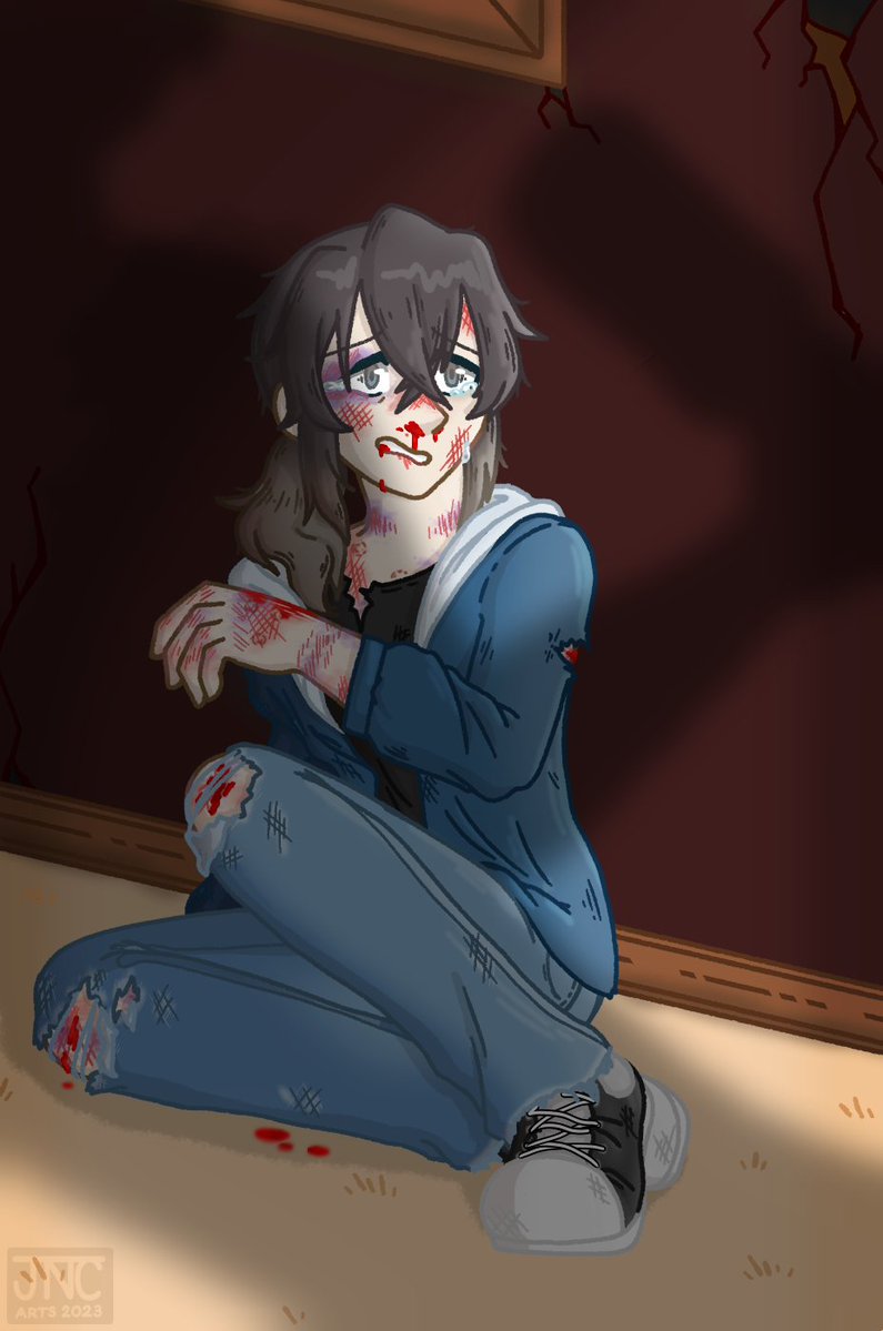 AbyssalStray's tweet photo. @DrawsAhri paid me to beat up Maddox.🥺 They swore to me it was for "character building". What a bully!! JK! 
I did my best to make everything look good!

Trigger Warnings: Implied Violence, Blood, Implied Abuse

Spoilered for Viewer Safety cause I love ya'll! <3 https://t.co/BvtZxlmull