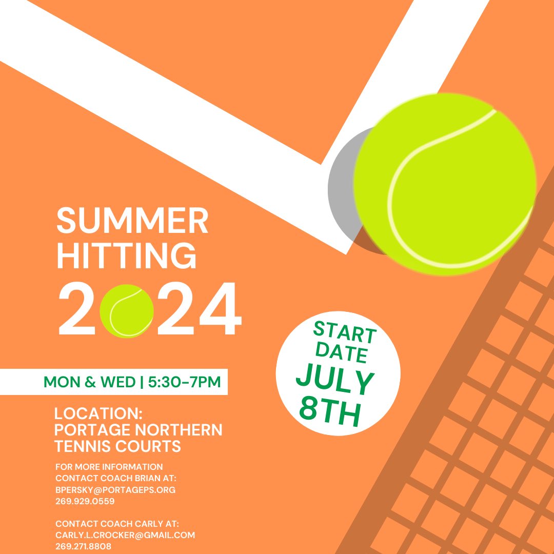 Calling all new and returning PNHS boys tennis players!! 🗣️ 📣 🎾 

Summer hitting begins tomorrow <a href="/PNHuskieSports/">PNHSHuskieSports</a> tennis courts. Come join us every Monday and Wednesday from 5:30-7pm as we begin to prepare for the upcoming season. #PACKstrong #huskietennis 🐾 <a href="/portageschools/">Portage Public Schools</a>