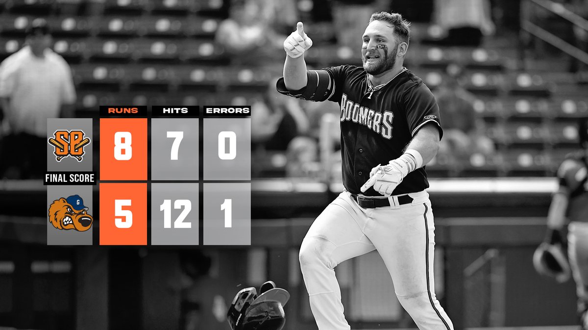 Chalk it up, BOOMERS WIN!! AARON SIMMONS!! A grand slam in the 10th inning, his second homer of the night, after a bases loaded walk to Ty Crittenberger powers the Boomers to a win in the series finale! 

Day off tomorrow and then the roadtrip continues at Joliet on Tuesday night