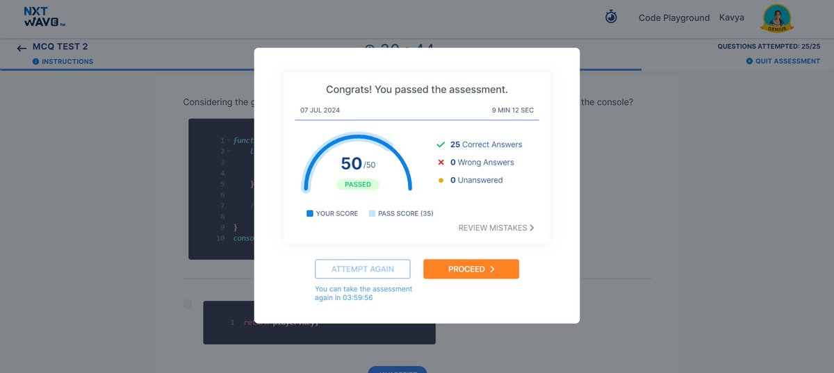 mummadi_kavya's tweet photo. Hello Everyone,
๐๐ปโ
Completed MCQ Test 1 and Test 2 in Dynamic Web Application! ๐
#ccbpacademy #nxtwaveteam #javascript #mcqtest #nxtwaveacademy #humanresources #rahulattuluri #sashankgujjala #nxtwave
@rahulattuluri @nxtwave_tech @sashankreddy07 @nxtwave_tech https://t.co/lQb1VeblOg