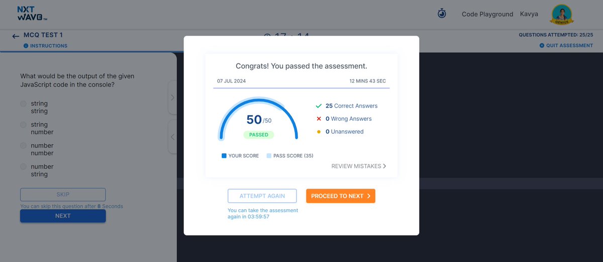 mummadi_kavya's tweet photo. Hello Everyone,
๐๐ปโ
Completed MCQ Test 1 and Test 2 in Dynamic Web Application! ๐
#ccbpacademy #nxtwaveteam #javascript #mcqtest #nxtwaveacademy #humanresources #rahulattuluri #sashankgujjala #nxtwave
@rahulattuluri @nxtwave_tech @sashankreddy07 @nxtwave_tech https://t.co/lQb1VeblOg