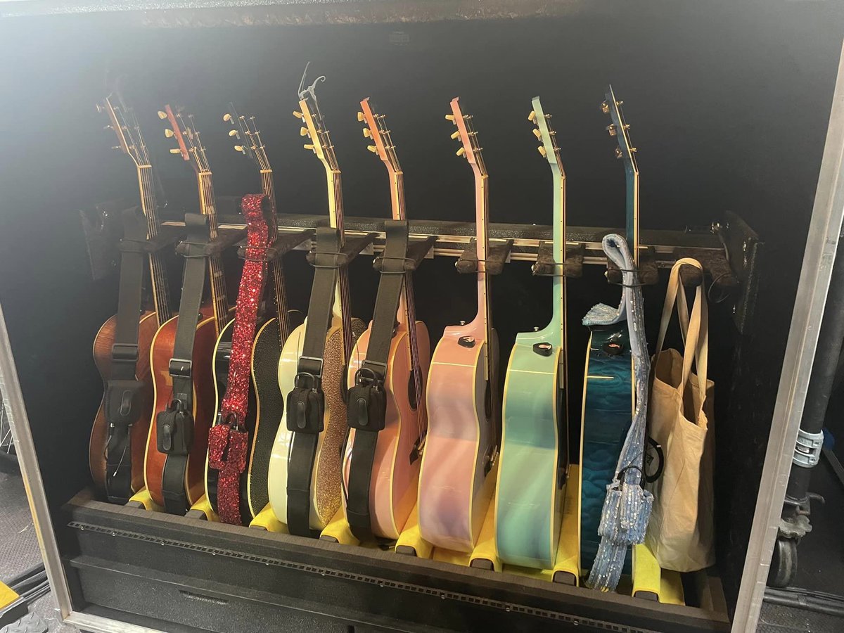 TSTheErasTour's tweet photo. Taylor’s Swift guitars for #TSTheErasTour https://t.co/rA4qXQrEr3