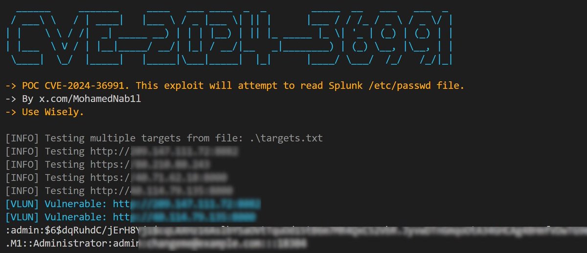 🚨Alert🚨CVE-2024-36991: Path Traversal on the “/modules/messaging/“ endpoint in Splunk Enterprise on Windows
PoC: github.com/bigb0x/CVE-202…
📊257.4K Services are found on hunter.how
🔗Hunter Link: hunter.how/list?searchVal…
👇Search Query
Hunter: /product.name="Splunk