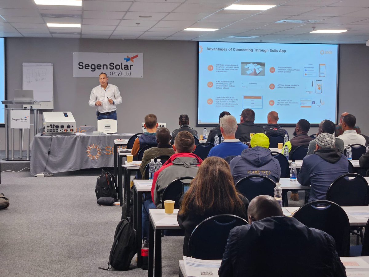 Solis_Inverters's tweet photo. #SolisTraining in #SouthAfrica was a blast! Our recent technical session in Johannesburg, hosted by @SegenSolar Pty, brought together passionate installers eager to delve into the latest inverter tech. From 50K Commercial Hybrid to Off-grid ๐ฆ๐ฒ-๐๐ข๐ญ๐ฃ(๐ฐ-๐ฑ)๐-๐ฐ๐ด, it was a day of learning and fun.
๐ Attendees also took part in exciting contests, leaving with some awesome prizes!
๐ Next up: Hotel Verde, Cape Town, on July 9th.