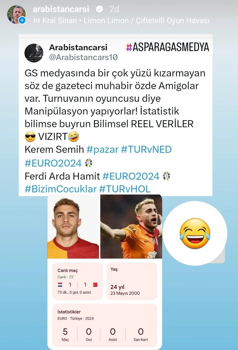 Arabistancars10's tweet photo. Hahahaha 50 milyon euro Barış Alper Yılmaz'a bak hele🤣😁 
#EURO2024 #BizimÇocuklar #BizimÇocukları Cenk Ferdi Arda #TURvNED Kenan #TURvNET #TURVHOL #BizimCocuklar Semih Kerem Sergen  @mistikbay53 https://t.co/vWe2ujBCGa