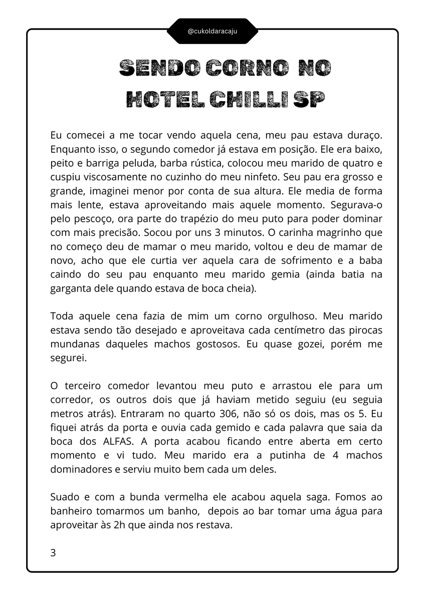 cukoldaracaju's tweet photo. SENDO CORNO NA CHILLI
.
.
#CUCKOLDGAY #CUCK #CORNOGAY #PUTARIAGAY #CUCK #HOTHUSBAND #CORNOPORTUGA #CORNOSP #MACHOALFA #ALFA #PUTARIA #GAYPUTO #DOTADO #ROLUDAO #PIROCUDO #conto #contoerotico #MACHO #HOTELCHILLI #SAMPA https://t.co/hcC6jCD6En