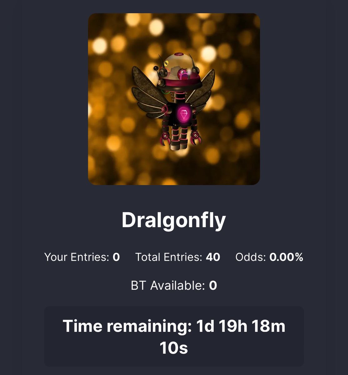 AlgoNFT_Quilt's tweet photo. A little less than 2 days to enter the Basic Treasure powered raffle for this amazing Dralgonfly!!
Only 40 entries so far so every ticket has better than average odds!
https://t.co/k4tZkIYivh
#BasicFamily #AlgorandNFTs #Algorand https://t.co/Sq8moXPx0C