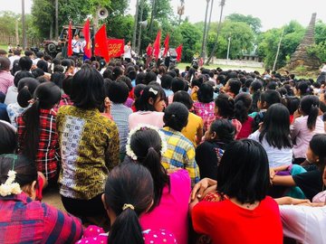 NantEiThandar's tweet photo. Basic Education Student Union, youths & local residents from #Budalin Twp, #Sagaing Region , joined demonstration to overthrow the #MilitaryDictatorship on Jul7. #AgainstConscriptionLaw #2024Jul8Coup #WhatsHappeningInMyanmar https://t.co/mOv6d8SFsf