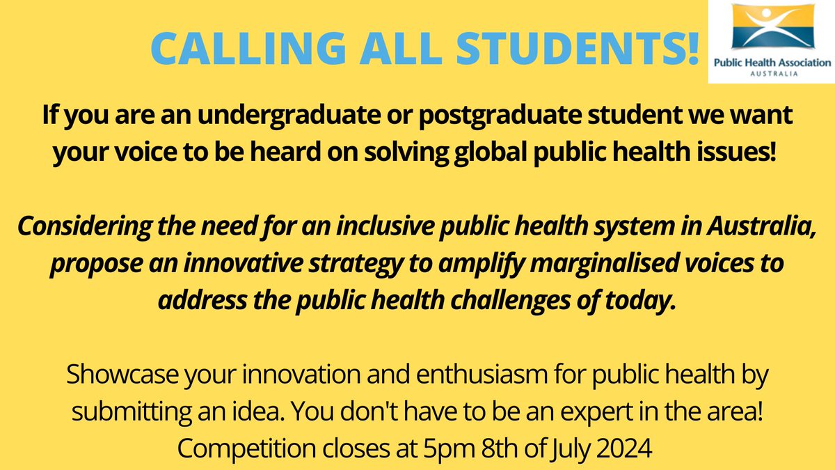 🚨Entries to the Student Think Tank closes today🚨

Make sure you get your entries in to us via email by 5pm AEST today! Can't wait to read them 

Visit phaa.net.au/Web/About/SYPP… for submission details
