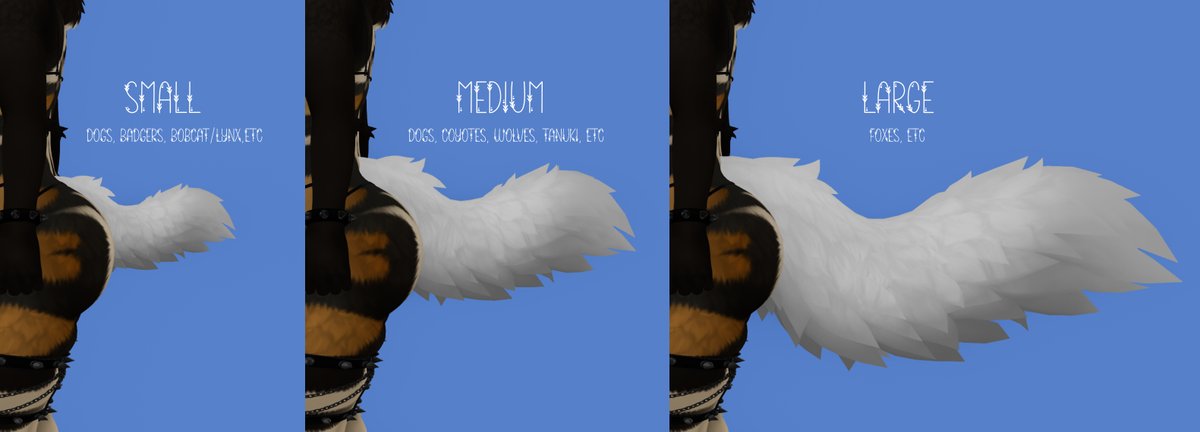 Got 3 sizes down for the tail :3 The small is kind of the 'Default', as it's supposed to be a little fluffy dog tail. 
Since I'll be asked, I really don't want to do one much bigger that what's here (the large is huge on the butt).

I will do larger sized tails in the future \o/