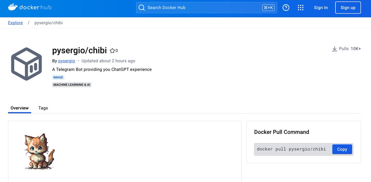 ajeetsraina's tweet image. Chibi is a Python-based Telegram chatbot that allows users to interact with the powerful ChatGPT and DALL-E neural networks. #Dockerhub
hub.docker.com/r/pysergio/chi…