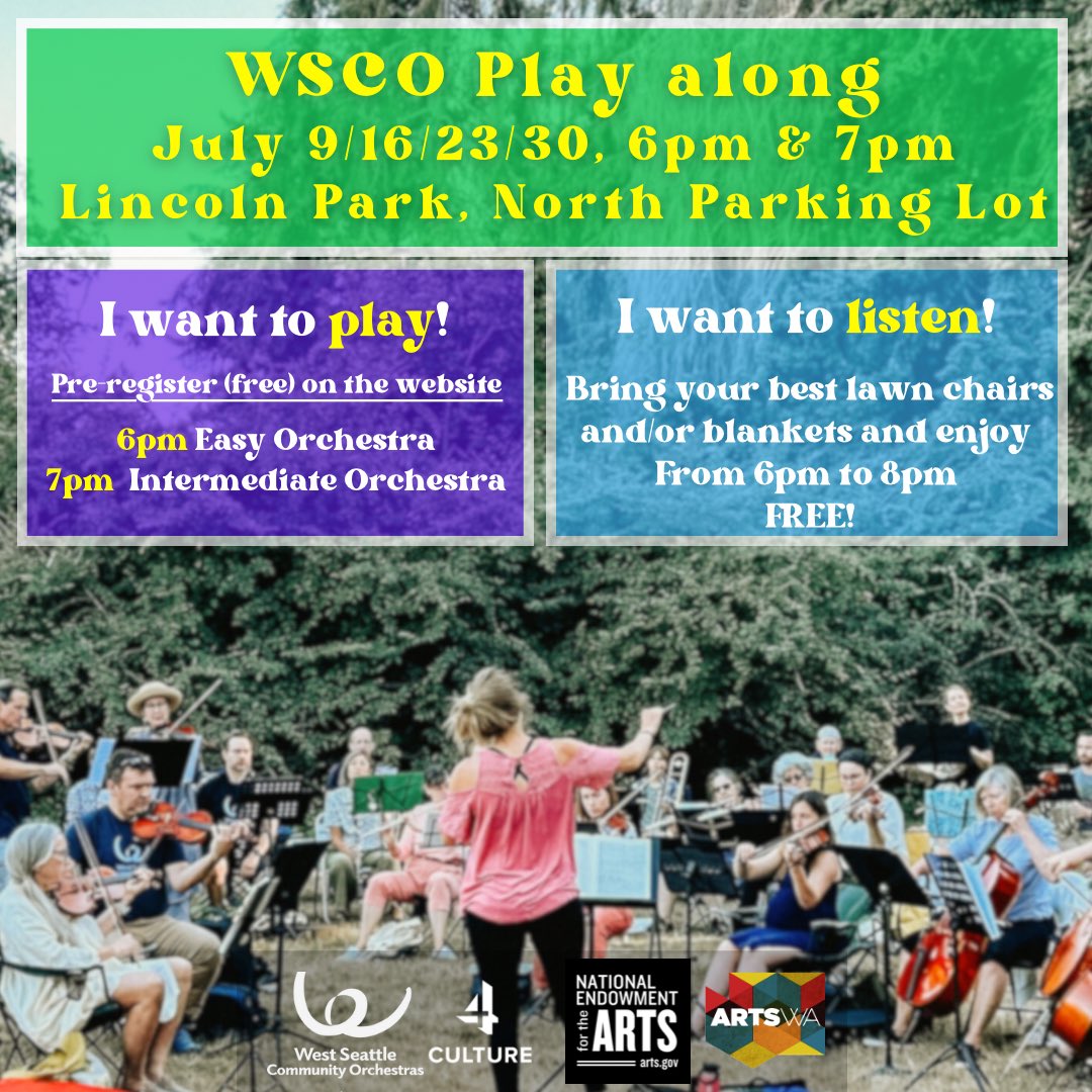 WSCOrchestras's tweet photo. 🎵 🌲 Our Lincoln Park playalongs start this Tuesday. Register today to play, and get your picnic blanket and lawn chair to listen.🪑 🎶 Register at https://t.co/a0mRWQVKjq https://t.co/C2nT3Bk5ZH