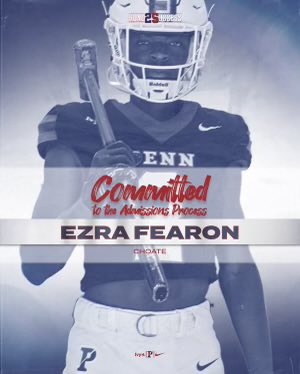 Ezra Fearon (@ezra_fearon) on Twitter photo Extremely blessed to announce my commitment to <a href="/PennFB/">Penn Football</a> and the UPENN family!๐ด๐ต
Thank you to God and those in my village for helping me through this process.#PennPride
<a href="/coach_spinnato/">Coach Spinnato</a> <a href="/chapibic/">Mark Chapman</a> <a href="/CRHFootball/">Choate Rosemary Hall Football ๐</a> <a href="/CoachPriore/">Coach P</a> <a href="/CoachBobBenson/">Bob Benson</a> <a href="/CoachCless/">Marvin Clecidor</a> <a href="/coachphipps_16/">Coach Phipps</a> <a href="/CoachBrito32/">Dante Brito Jr.</a> Extremely blessed to announce my commitment to <a href="/PennFB/">Penn Football</a> and the UPENN family!๐ด๐ต
Thank you to God and those in my village for helping me through this process.#PennPride
<a href="/coach_spinnato/">Coach Spinnato</a> <a href="/chapibic/">Mark Chapman</a> <a href="/CRHFootball/">Choate Rosemary Hall Football ๐</a> <a href="/CoachPriore/">Coach P</a> <a href="/CoachBobBenson/">Bob Benson</a> <a href="/CoachCless/">Marvin Clecidor</a> <a href="/coachphipps_16/">Coach Phipps</a> <a href="/CoachBrito32/">Dante Brito Jr.</a>