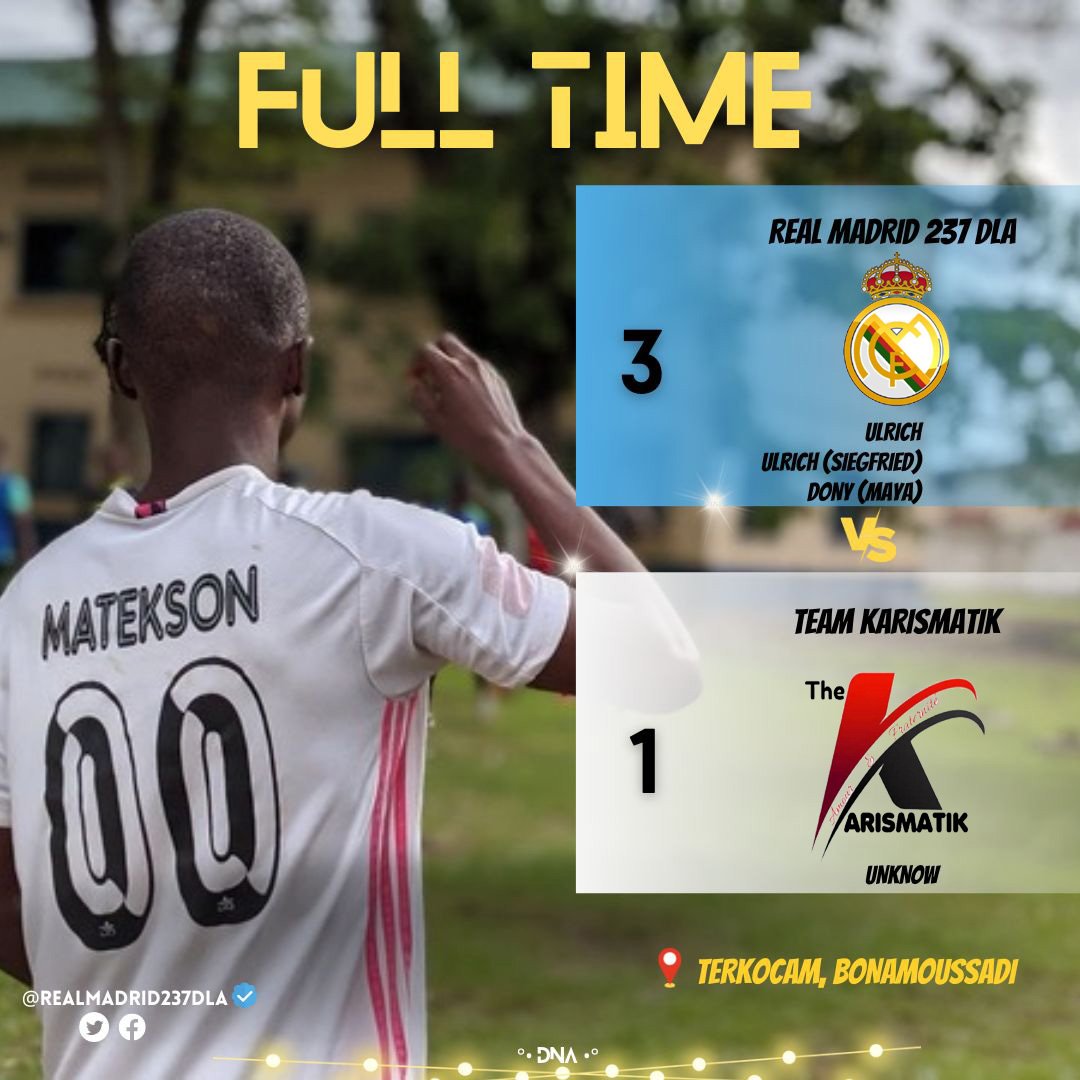 Well done !!

Un match haut en couleur, une victoire de plus dans le palmarès de notre équipe ✌🏽😎
Bravo à tous pour ce beau match et cette victoire !

#BonDébutDeSemaine
#HalaMadrid 
#RMATK
#DIRCOMRMA237DLA