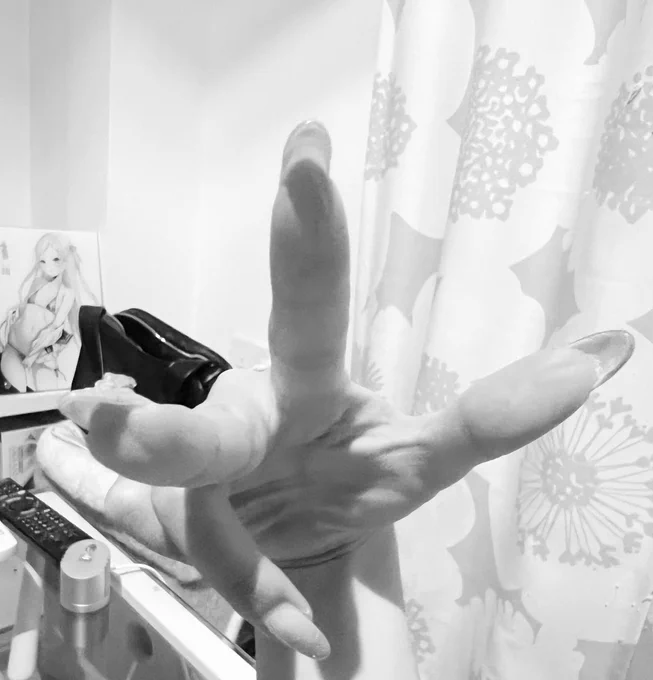 ゆびとかは自分の模写してます(部屋ちらかってるから白黒) 