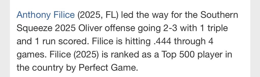 EL_PlatanoPerez's tweet photo. Kid keeps on swinging it! Anthony Filice (@AnthonyFilice12) OF/RHP &amp; @USFBaseball continues to thrive at the plate! Couple more solid offensive performances and continuing to stand out this summer 📈🔥 proud of ya kid!
Up to 91 🔥⚾️ 
@SQZBaseball &amp; @TCHSWolvesBB https://t.co/vFlJNbrIOo
