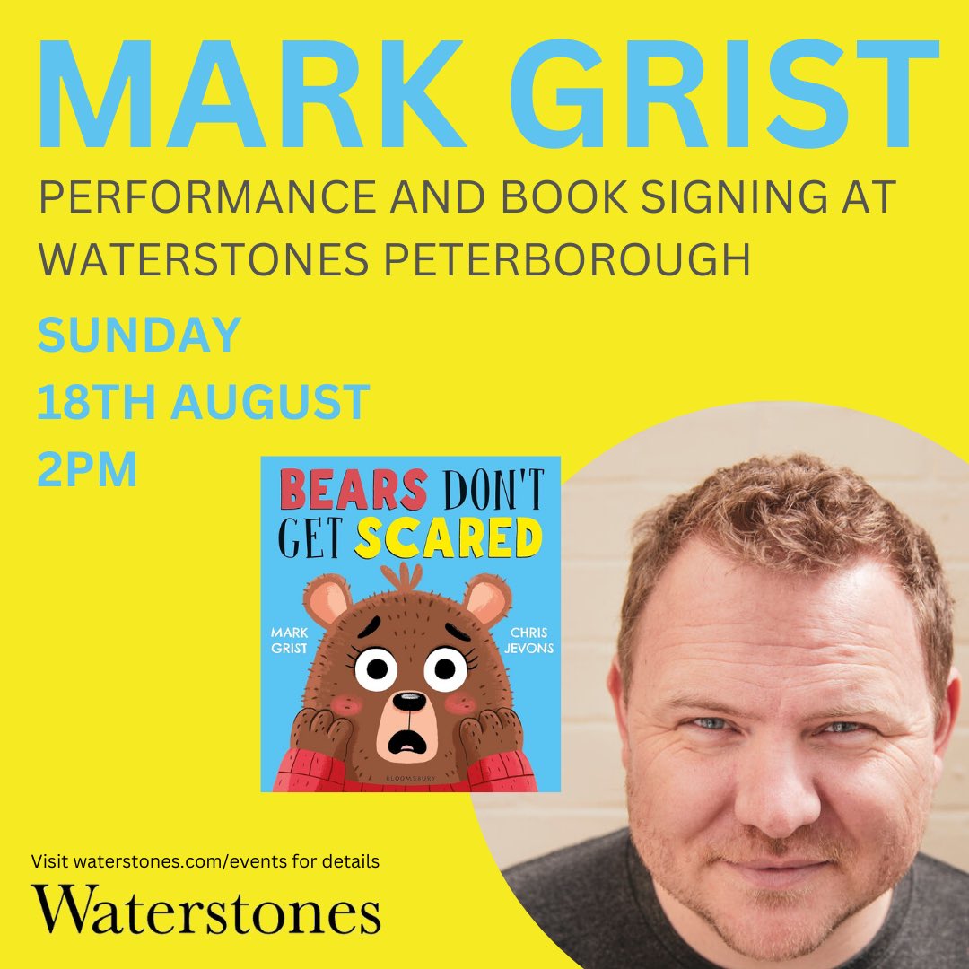 Waterstones Peterborough 📚 (@waterstonespb) on Twitter photo Just announced! <a href="/MarkGristPoet/">Mark Grist</a> joins us to celebrate the release of his new picture book Bear’s Don’t Get Scared on Sunday 18th August 🐻🐻
waterstones.com/events/storyti… Just announced! <a href="/MarkGristPoet/">Mark Grist</a> joins us to celebrate the release of his new picture book Bear’s Don’t Get Scared on Sunday 18th August 🐻🐻
waterstones.com/events/storyti…
