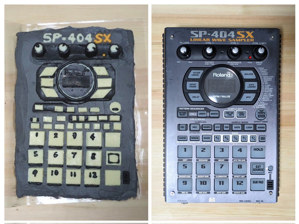 windingrhythm's tweet photo. ワシがメガネの誕生日に衝動的に作った「食べれるSP404」置いておきますね　#SP404 https://t.co/NhgIStvpwS