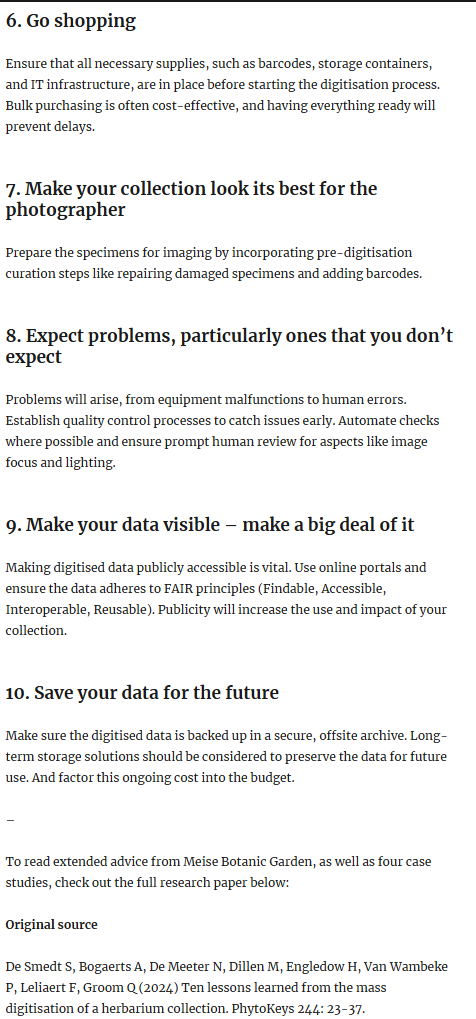 🤝To contribute to <a href="/DiSSCoEU/">DiSSCo</a> in their mission to unify access to #biodiversity &amp; #geodiversity #specimens under common standards, @BGM_coll_res published '10 lessons learnt for mass #digitisation of a #herbarium collection' in <a href="/PhytoKeys/">PhytoKeys</a>!

👉Learn more: blog.pensoft.net/2024/07/04/mas…