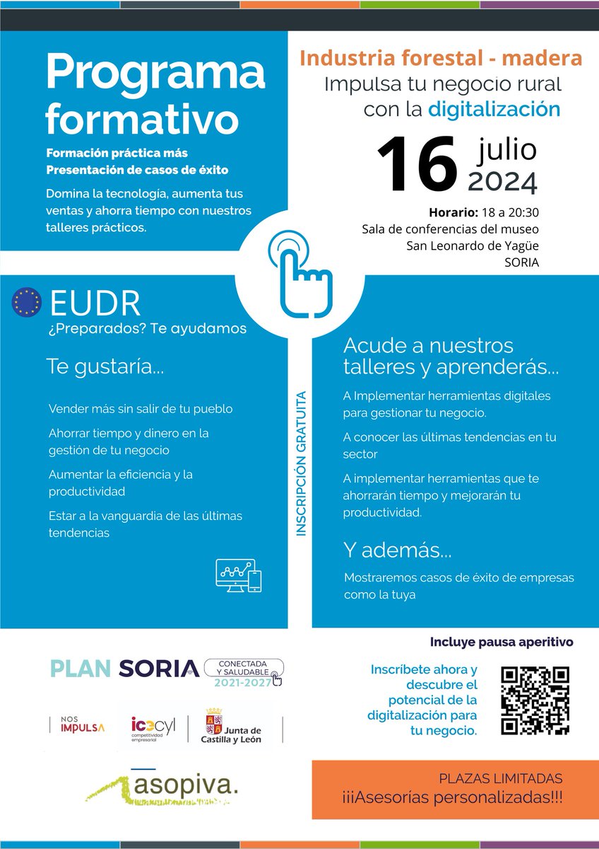 💡El 16 de julio ofrecemos en San Leonardo una sesión de soluciones de digitalización para la industria #forestal y #maderera dentro del #PlanSoria <a href="/empresasjcyl/">Competitividad Empresarial JCyL</a> en colab. con <a href="/asopiva/">asopiva</a>
Co-creando y trabajando por sectores estratégicos para #Soria
+info i.mtr.cool/oaglrtdnss