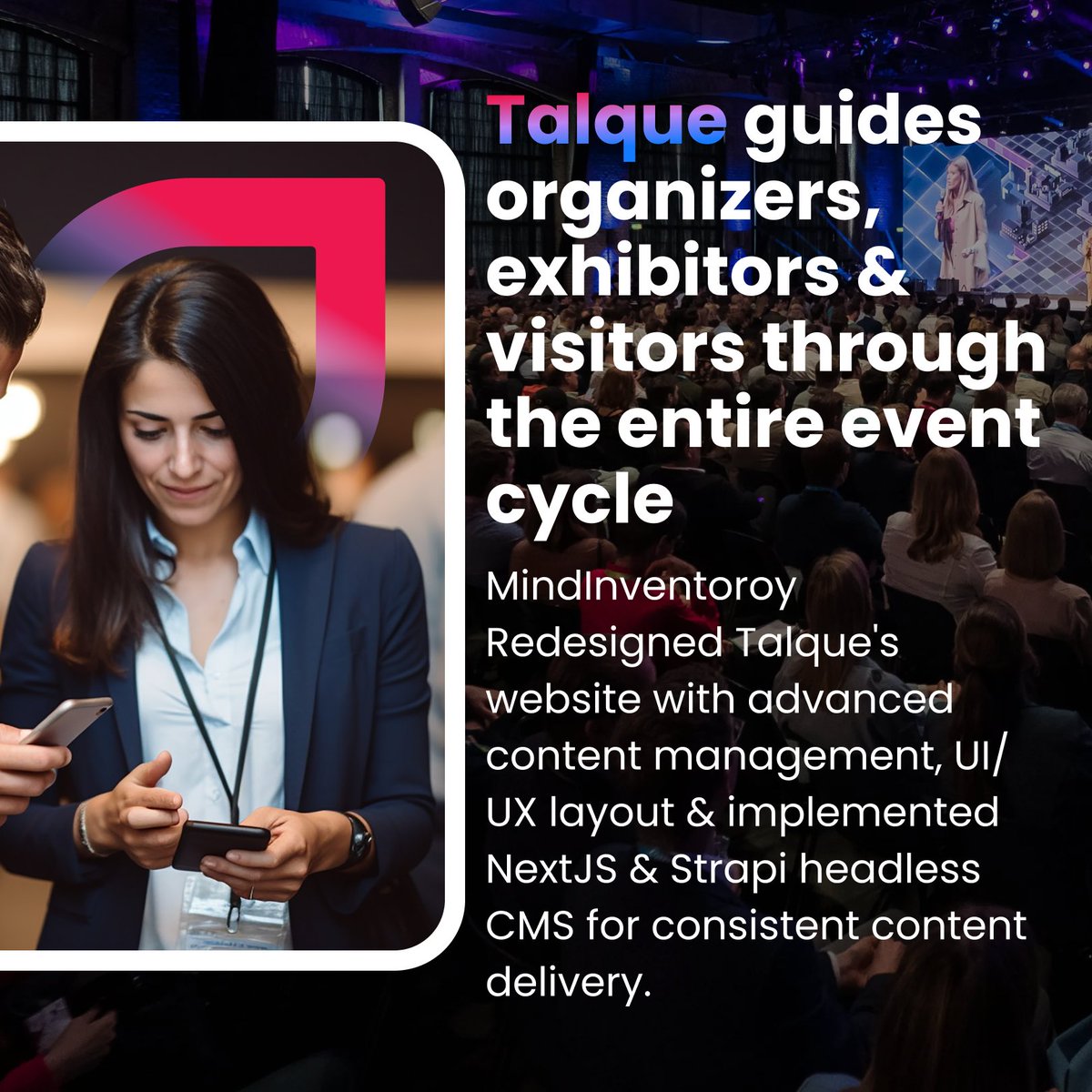 Mindinventory's tweet photo. MindInventory collaborated with Talque for a complete website redesign, advanced UI/UX, and robust development using NextJS and Strapi headless CMS. 🚀

#Talque #EventManagement #Portfolio https://t.co/OhwIM7fHDo