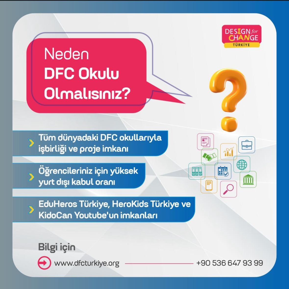 Değişime cesaret edin! ✨

📍DFC Schools Türkiye üyeliği hakkında daha fazla bilgi için bize ulaşabilirsiniz;

🔗 dfcturkiye.org

📞 +90 536 647 93 99

#dfcschooltr #DesignForChange #DFC #ican