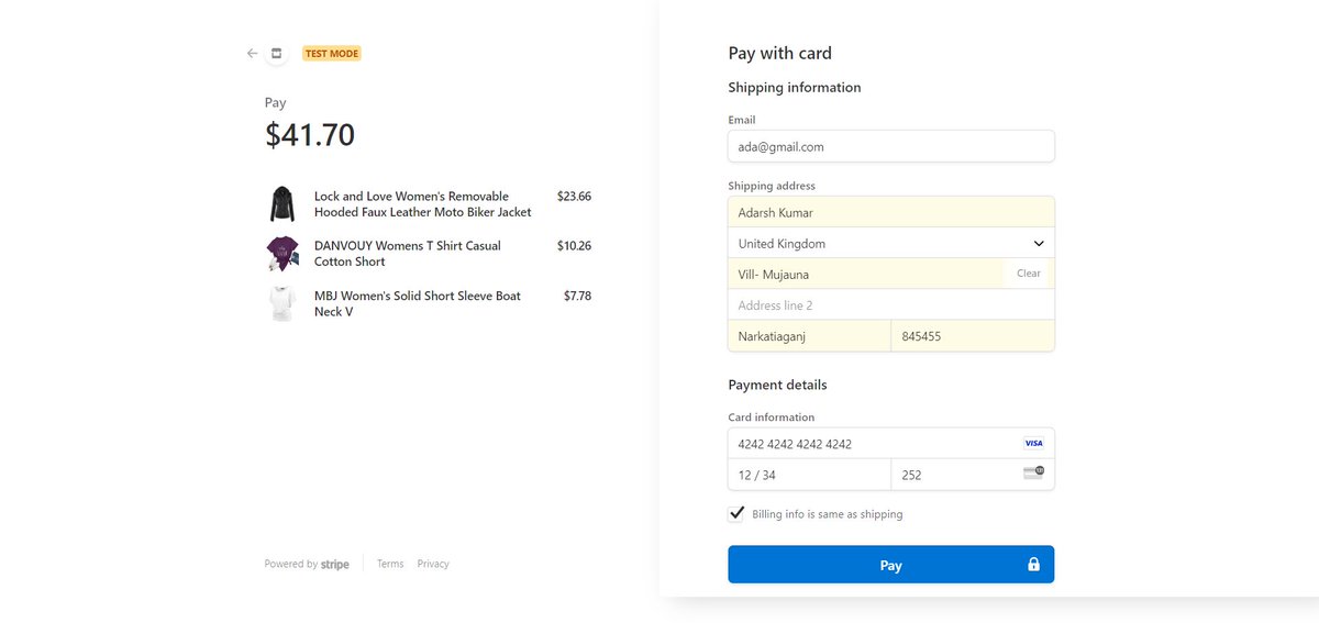 AdarshKumar206's tweet image. Hello Coders,

This is my FullStack #Ecommerce Project build with Next.js 14, TailwindCSS, Typescript, Stripe Payment Gateway, redux , SupaBase.

Can buy products from the site of your choice
Stripe Payment Gateway is also there for payment

#LearnInPublic #buildinpublic #remote